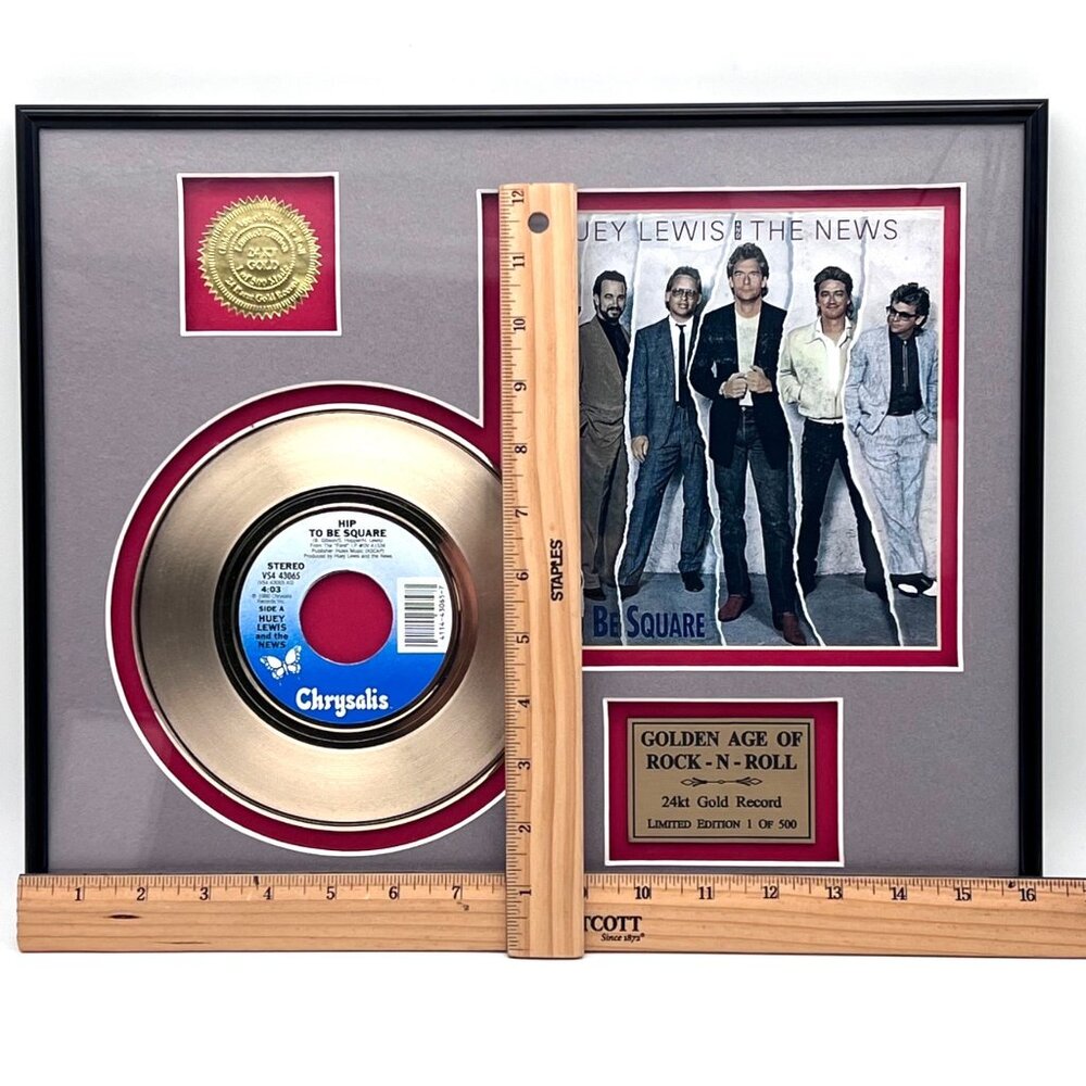 Huey Lewis & The News Hip To Be Square 24kt Gold Record Golden Age Rock N Roll - Picture 9 of 13